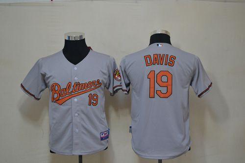 Orioles #19 Chris Davis Grey Cool Base Stitched Youth MLB Jersey - Click Image to Close